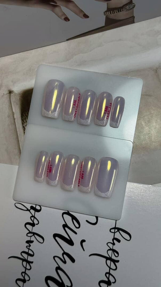 Milky White Shinny Chrome French Tip